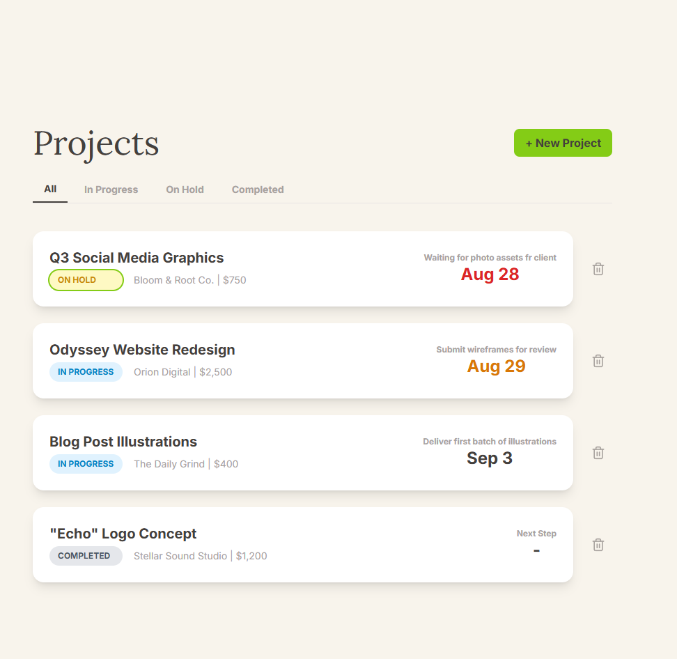 Screenshot of the Jornl Smart Dashboard showing a clear, prioritized list of upcoming project deadlines.